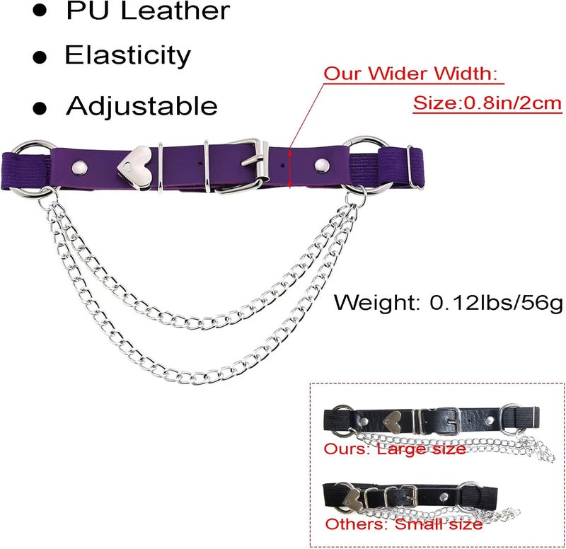 Lockban Adjustable Heart-Shaped Thigh Garter 2 Pieces Punk Leather Garter Belts Leg Garter with Chains Body Accessories - Image 4